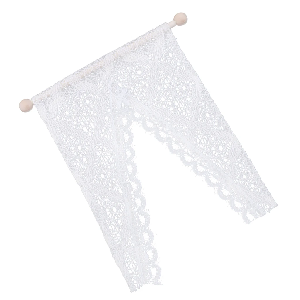 New Style Mini Triangular Lace Curtain With Wooden Rod For 1/12 Dollhouse |