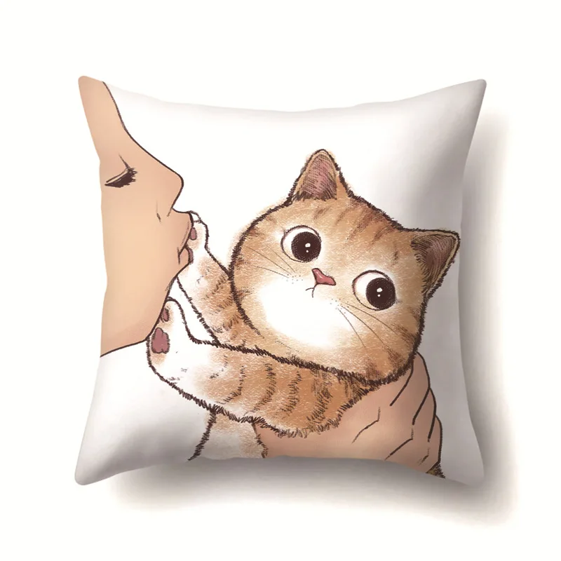 

Cute Cat Cushion Cover Cartoon Animal Cat Polyester Throw Pillow Case Cover Decor Pillowcases Kussenhoes