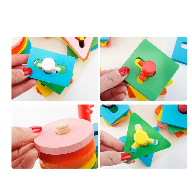 

Montessori wooden building blocks toy four-column shape matching set of column building blocks children's educational toys