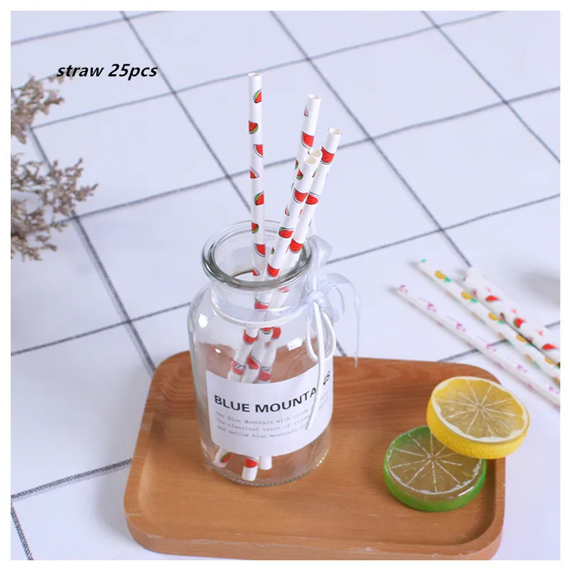 straw 25pcs Гавайская летняя одноразовая посуда для дня рождения Фламинго Пальмовые Листья бумажная салфетка под тарелку кружку тропические Свадебные вечерние мероприятия - Цвет: straw 25pcs