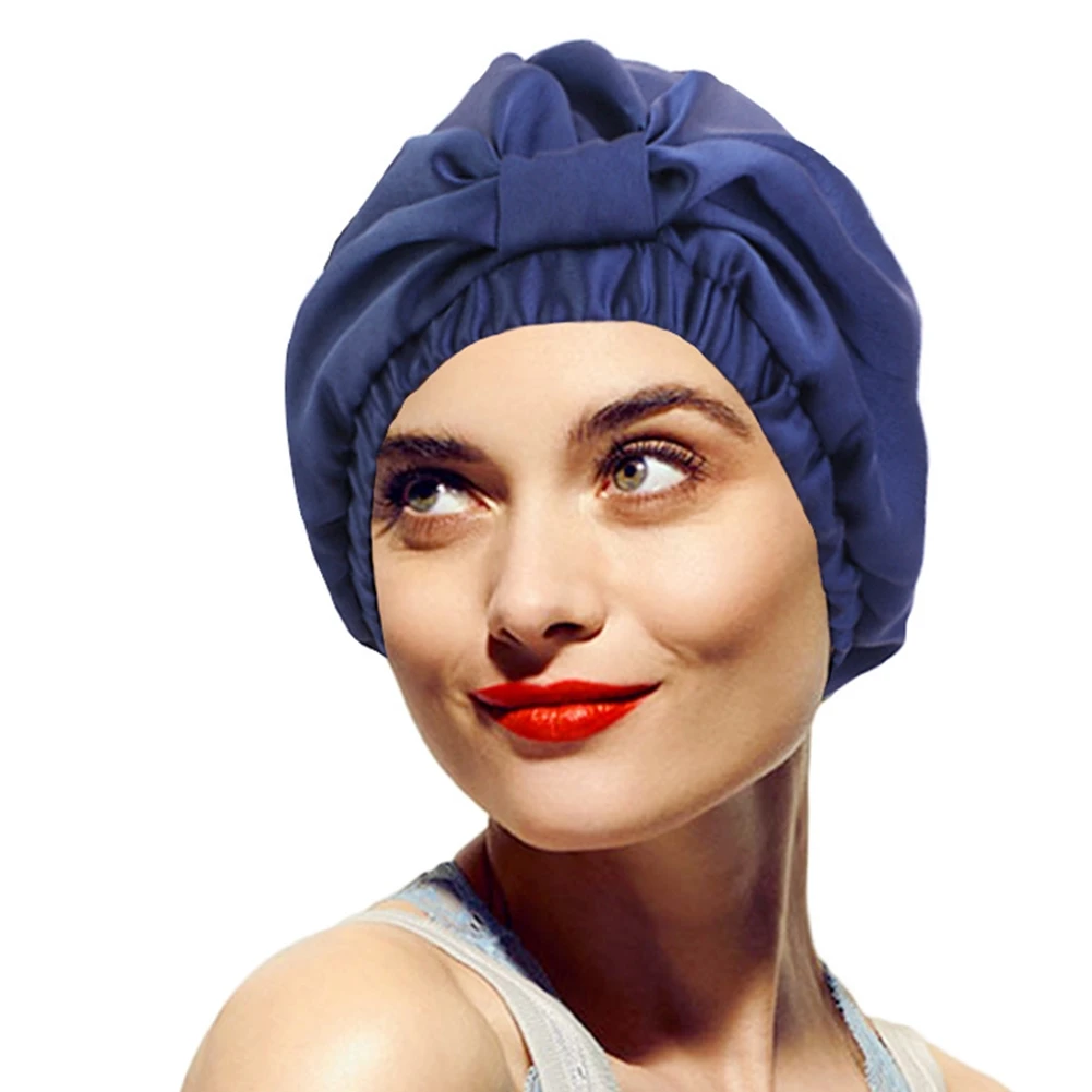 

NEW 2021 Women Satin Night Sleep Cap Hair Bonnet Hat Silk Head Cover Wide Elastic Band Headwear Hijib Cap