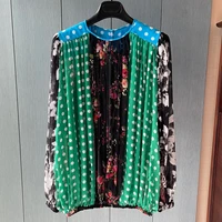 top quality 2022 new spring and summer d style pure silk green and white dot and print women shirt elegant