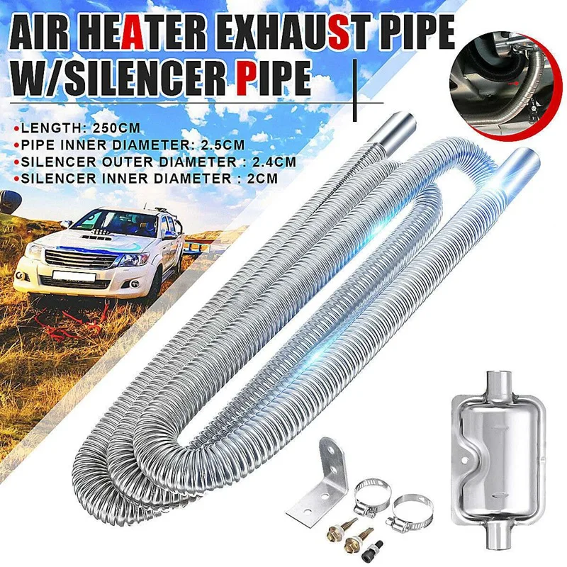 

250cm Stainless Exhaust Muffler -Silencer Clamps Bracket Gas Vent Hose Portable Pipe -Silence for Air crude oils