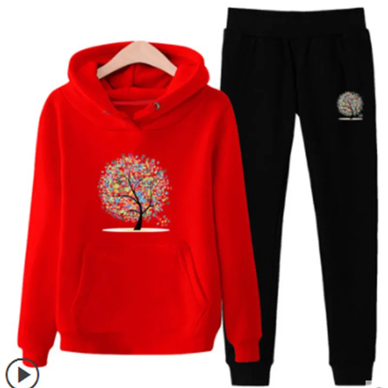Комплект из 2 предметов, женская одежда, Chandal Mujer 2 Piezas, для бега, Femme, мультяшный принт, толстовка, штаны, спортивные костюмы, женский спортивный костюм - Цвет: Style 5 Red