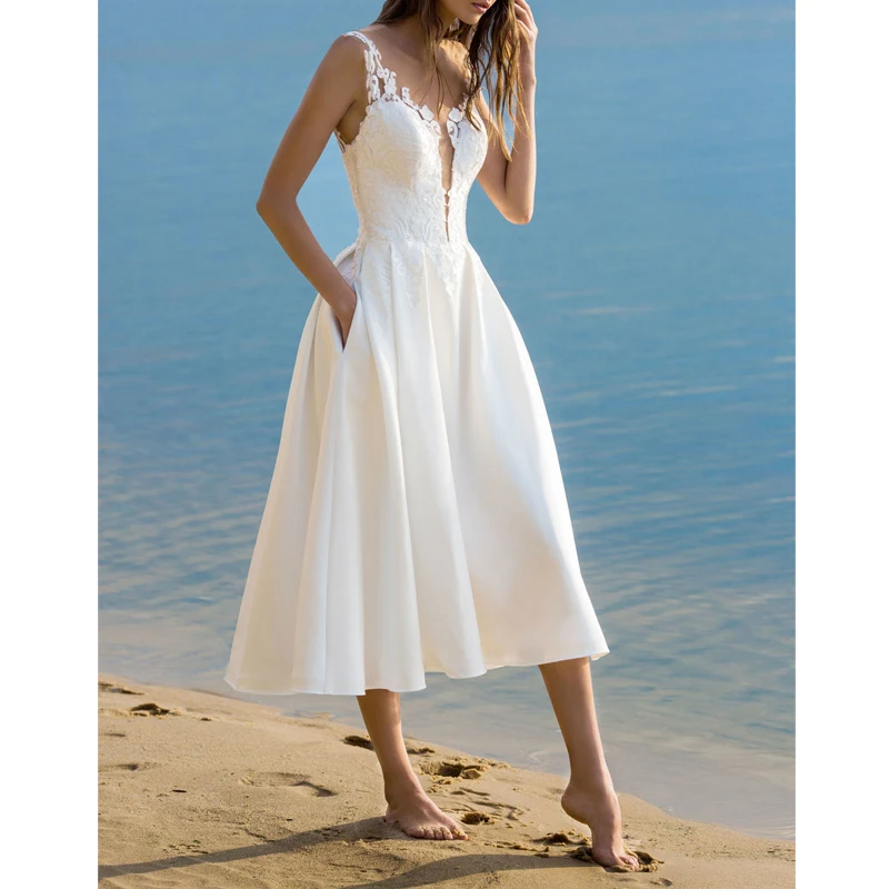 

Elegant Women Sleeveless White Dress Solid Color Ladies V-neck White Dress Female High Waist Dress for Party Vestidos