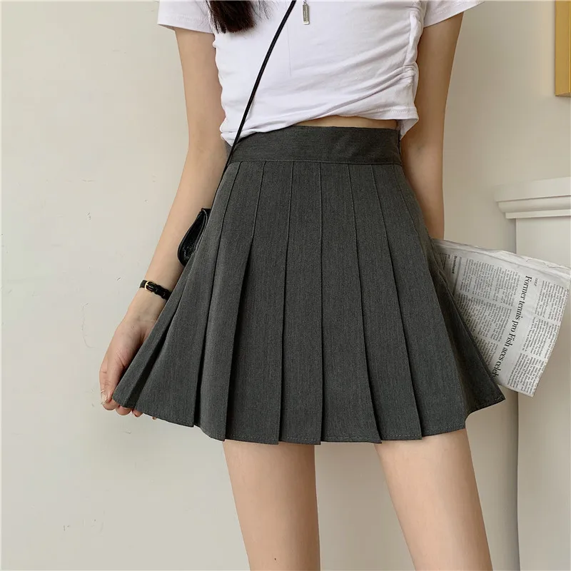 

Retro Y2K Solid Pleated Skirt Women Autumn Winter 2021 Fashion Korean Preppy Style High Waist A-line Sexy Mini Skirt