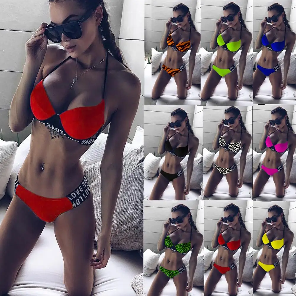 

2021 Bikinis Set Women's Swimsuit Neon Swimwear Women Bathing Suit Beachwear