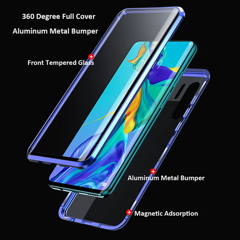 360 Full Magnetic Phone Case For Huawei P30 Pro Mate 20 X P20 NOVA 5 Double Sided Glass Metal Bumper Honor Note 10 9X 8X | Мобильные