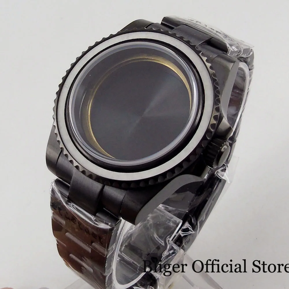 Мужской чехол для часов 40 мм с покрытием из черного PVD сапфировое стекло + ремешок