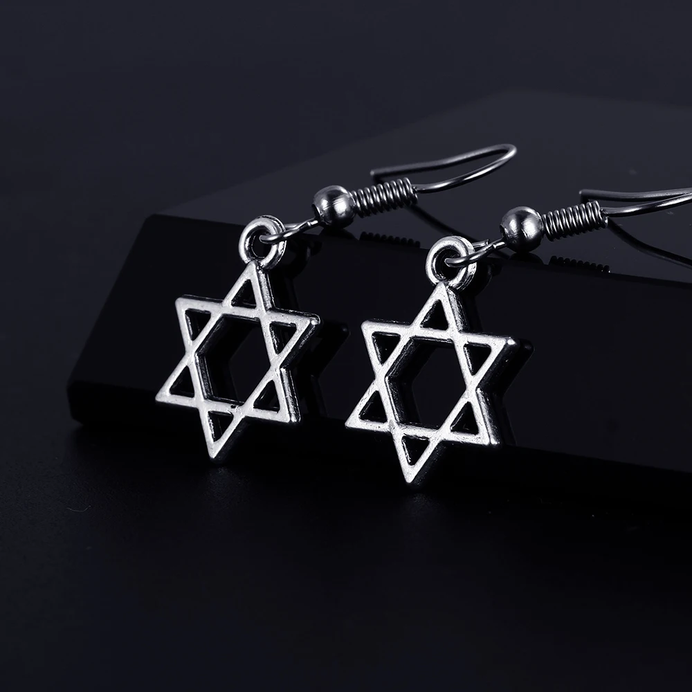 Винтажные висячие серьги в форме шестиугольной звезды с цветным покрытием под