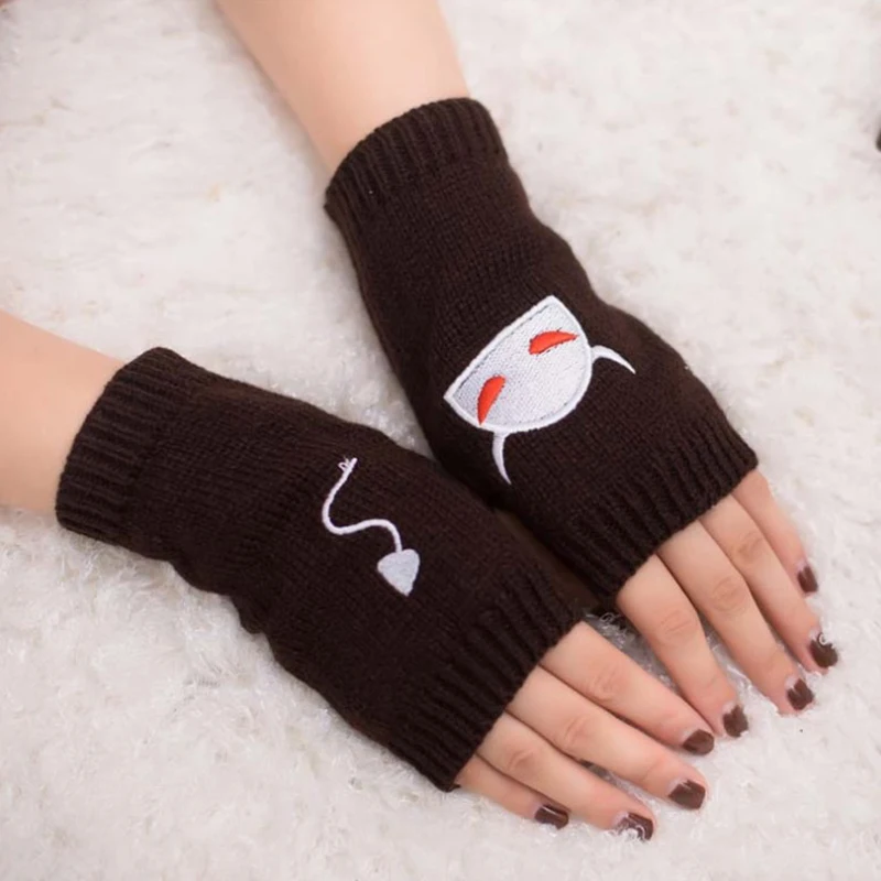 

Unisex Embroidered Gloves Wool Knit Mittens Women Winter Warm Short Touch Screen Cycling Driving Gloves