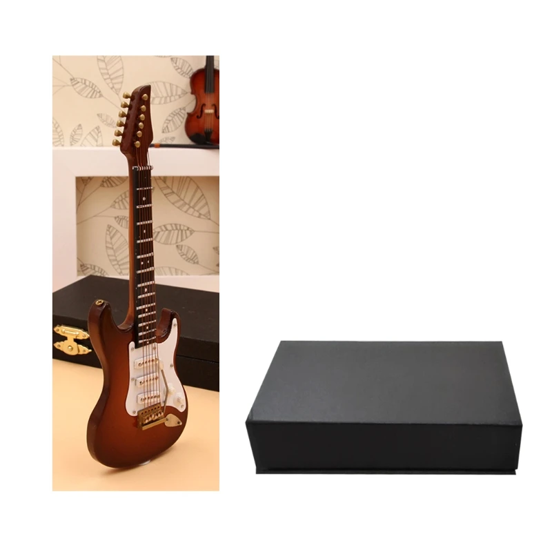 

10cm Miniature Electric Guitar Replica with Box Stand Musical Instrument Model Ornament Christmas Gift Home Decor