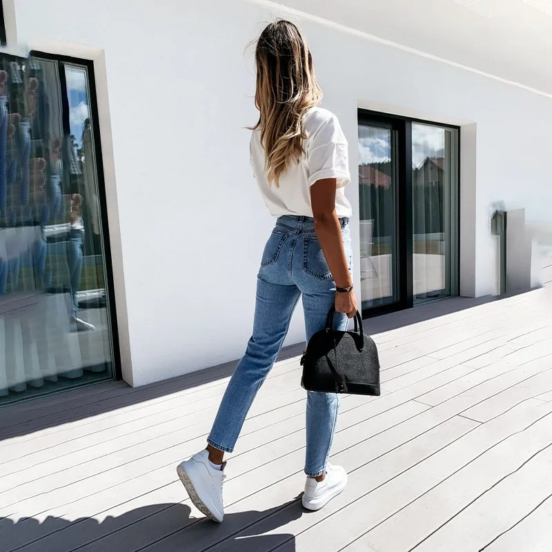 

High Waist Women's Jeans Classic Pencil Pants Women Skinny 2021 Autumn Long Jean Female Streetwear Solid Denim Woman Trousers