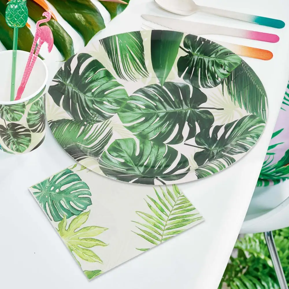 Staraise Гавайская летняя тропическая одноразовая посуда зеленая Пальмовая
