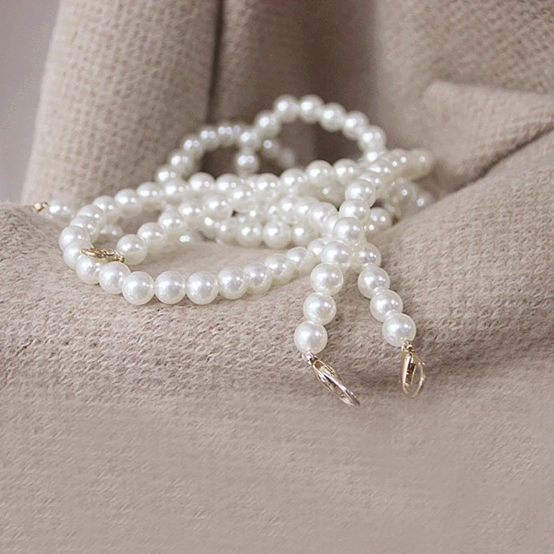 

2019 Handmade White Pearl strap for bags handbag accessories purse belt handles cute bead chain tote women bag accessories
