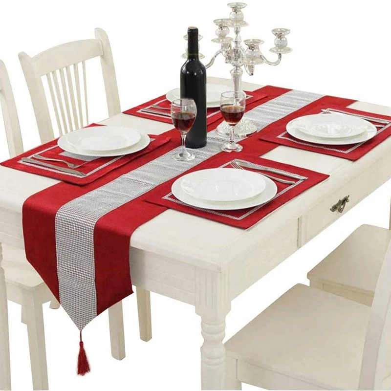 

Скатерть 13x70 дюймов и набор из 4 скатертей с блестками Стразы, украшение для стола на свадьбу, День благодарения, Рождество