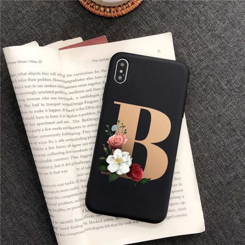 В с изображением букв алфавита цветы черный чехол для телефона из ТПУ принтом iPhone