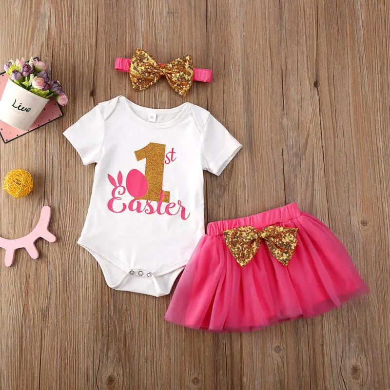 Одежда для малышей коллекция 2020 года новорожденных девочек с надписью My 1st Easter