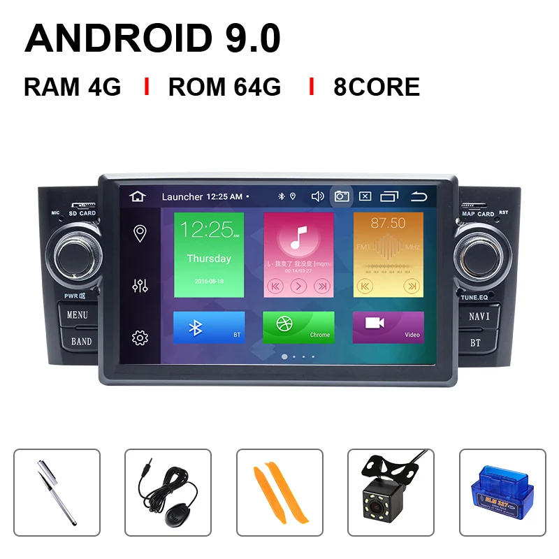 8 Core 64ROM OBD Cam Ips DSP 8 Core 1 din Android 9 Ram 4G Автомобильный DVD мультимедийный плеер для Fiat Grande Punto Linea 2007-2012GPS навигация Радио экран - Цвет: 8 Core 64ROM OBD Cam
