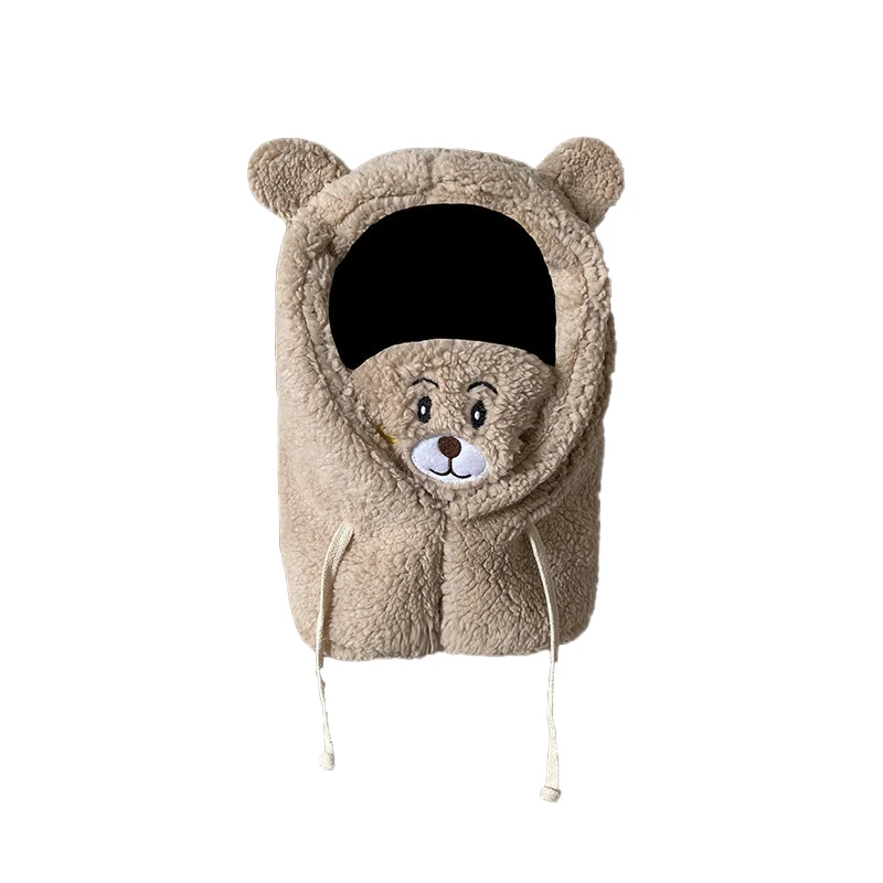 

Cute Little Bear Mask One-Piece Hat Women Autumn And Winter Cycling Windproof Earflap Hat Cashmere Outdoor Warm Skullies Beanies