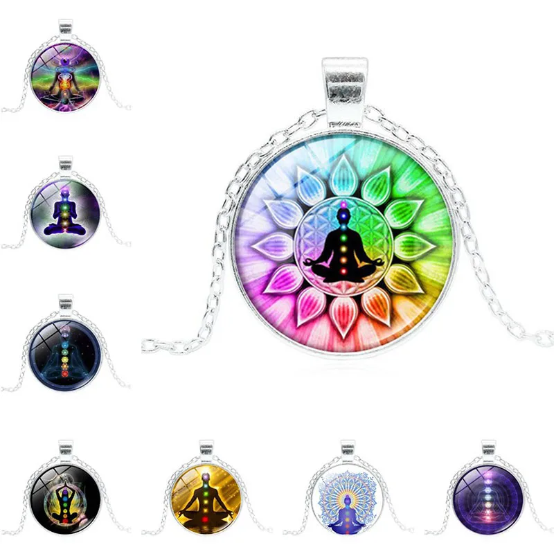 

7 Chakra Reiki Healing Necklace Buddha Yoga Meditation Pendant Spiritual Om Symbol Hope Jewelry Chain Statement Necklace Women