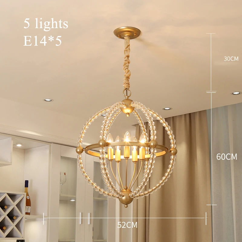 Глобус Золотая люстра шар светильник хрустальный бисер Современная Круглая