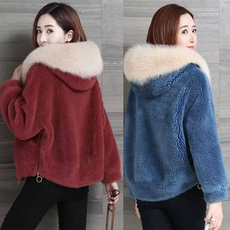 

Sheep Fleece Coat New Autumn And Winter Ladies Short Tops Grain Cashmere Outerwear Fur Lamb Fur Coats Plush famale jacket 3XL