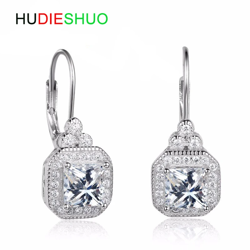 Серебряные серьги HUDIESHUO для женщин серебро 925 пробы белый квадрат кубический