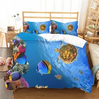 quilts and bedding set soft material 3d underwater world fish printed duvet cover bed linen with pillowcase double single size