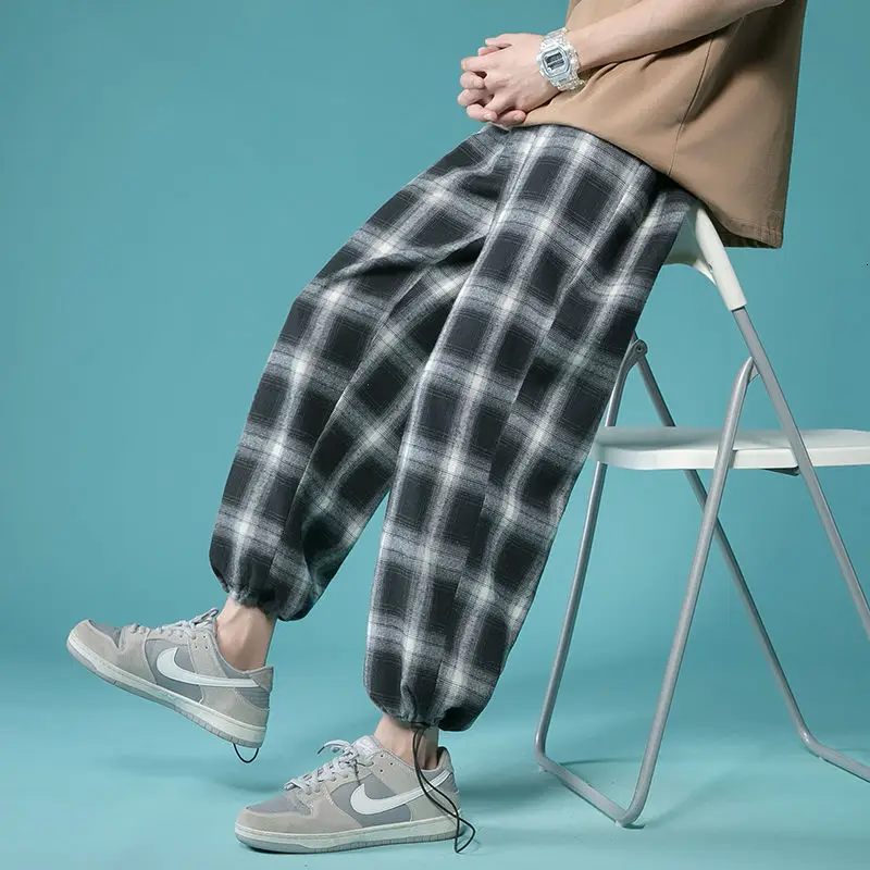 

Summer Thin Casual Pants Men's Fashion Retro Plaid Pants Men Streetwear Loose Straight Wide-leg Pants Mens Trousers M-5XL