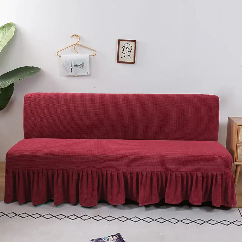 

2021 New Arrival Inclusive Sofa Cover Without Armrest Solid Color Bed With Skirt Tight Wrap Elastic Couch Protector Slipcover
