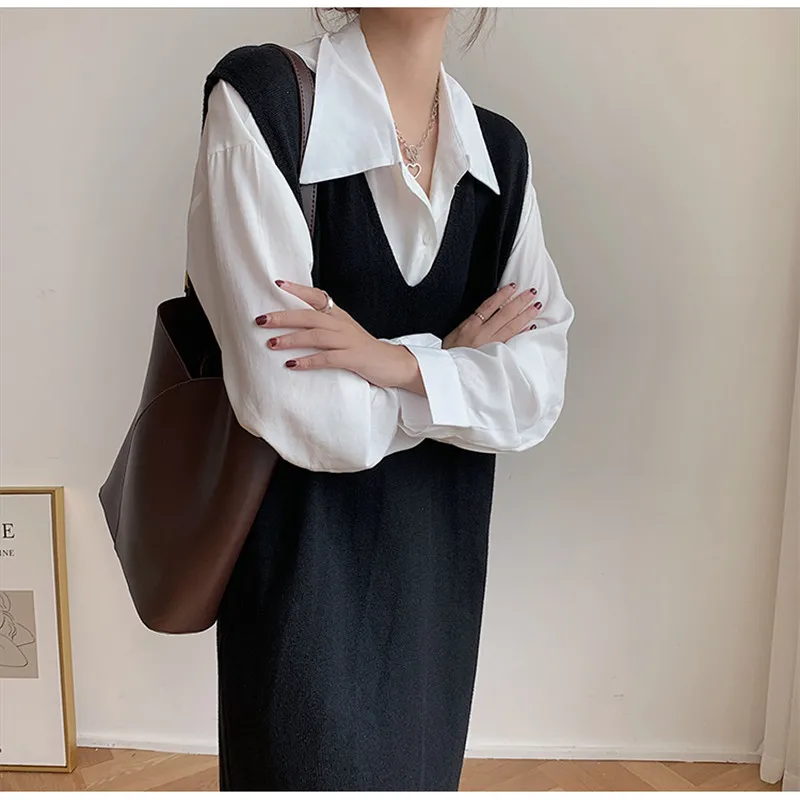 

Alien Kitty 2021 Autumn knitted Dress For Women Elegant Sleeveless Vest V-Neck Straight High Waist Female Office Lady All Match