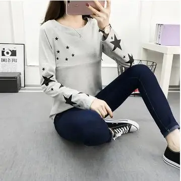 805grey Весенняя и осенняя одежда для кормящих мам с длинным рукавом, хлопковое платье для кормящих грудью, послеродовые женские футболки для кормления грудью, рубашки - Цвет: 805grey