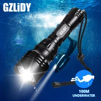 powerful diving led flashlight super bright t6l2 torch professional underwater lights ipx8 waterproof dive light 18650 lantern