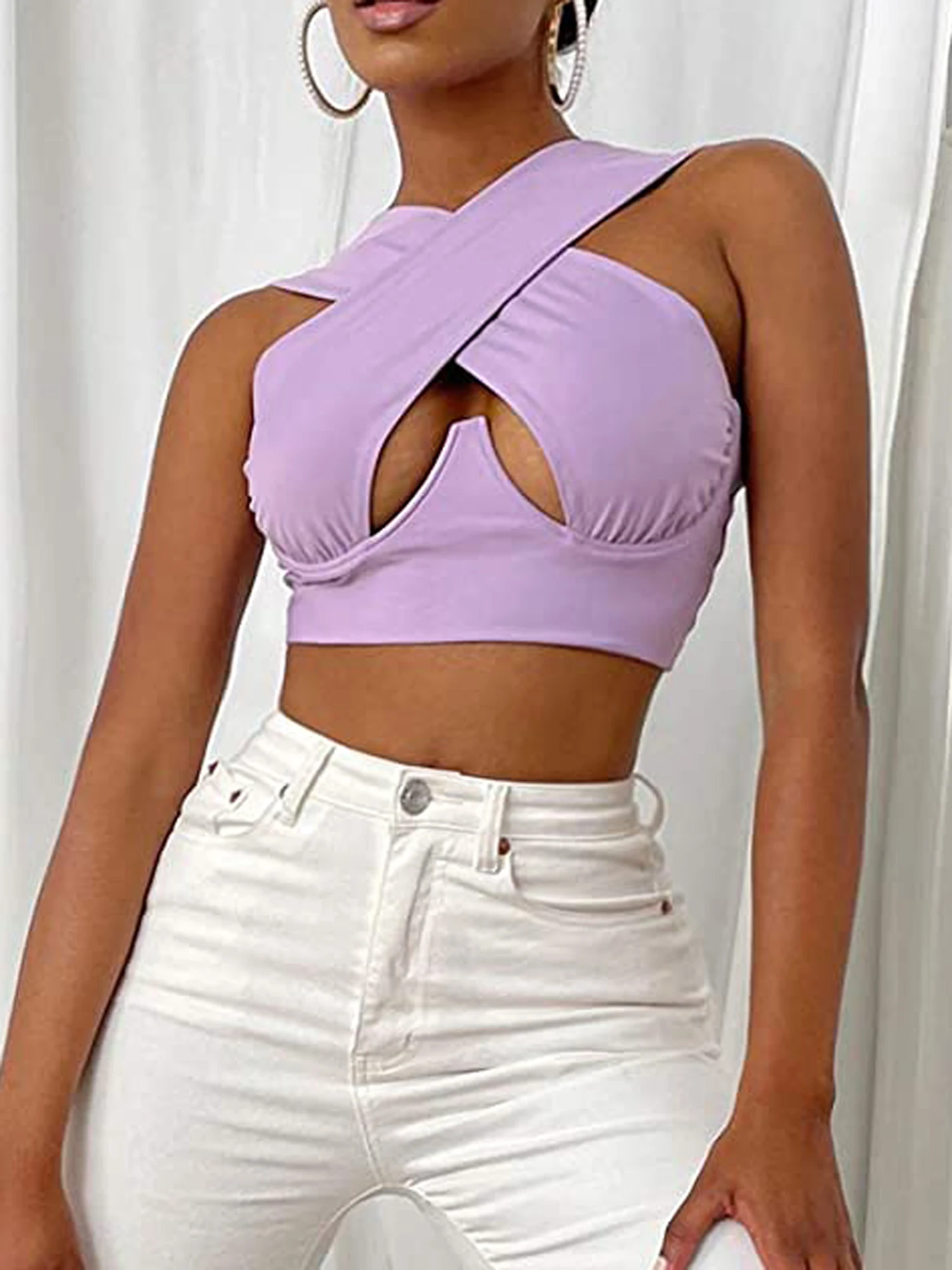 Женский летний ажурный жилет с перекрестными бретелями сексуальный однотонный