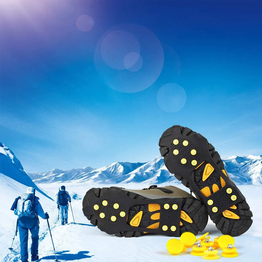 

Ice Cleats Grippers Traction Shoes Boots Rubber Snow Spikes Crampons With 10 Steel Studs Cleats For Hiking Fishing Climbing