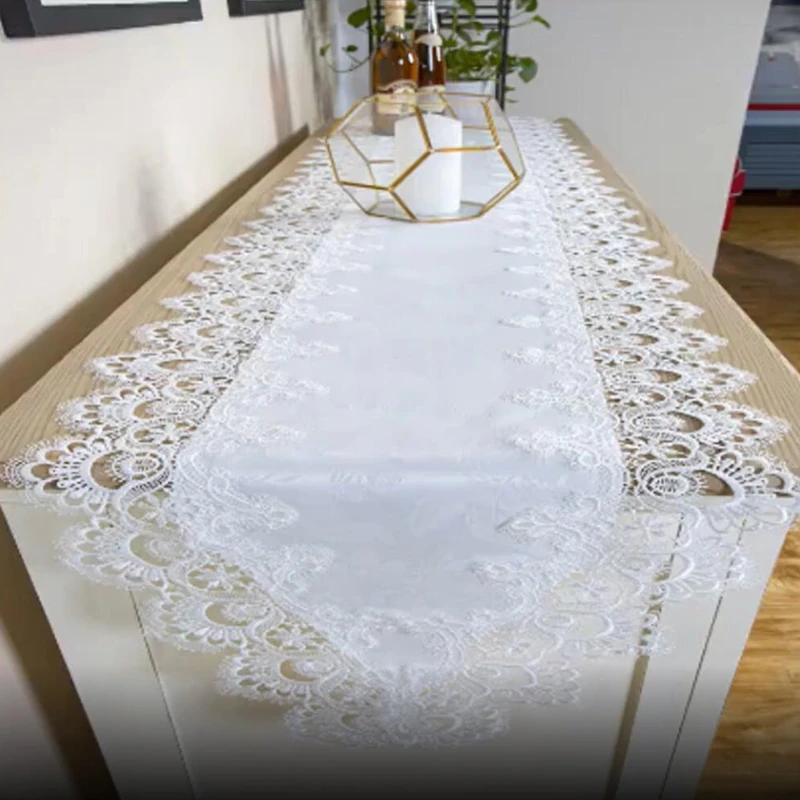 3 размера белая настольная дорожка с вышивкой полые Кружева Современная