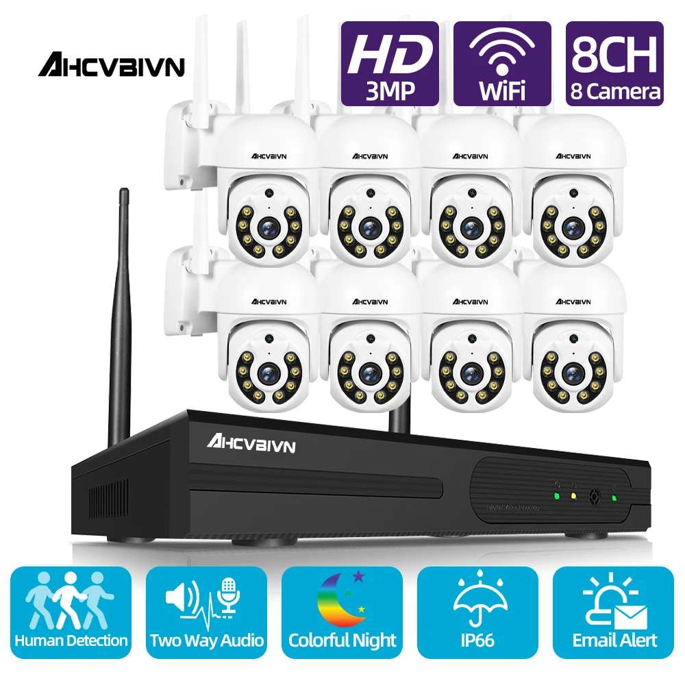 3MP 8CH Wireless Camera Security System Set 2MP Wifi NVR Kit 4CH 2 Way Audio Outdoor Video Surveillance | Безопасность и защита