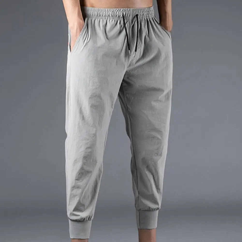 

Simple Solid Color Straight Men Sports Pants Ankle-Length Elastic Waist Ankle Banded Oversize Pants Sweatpants Streetwear