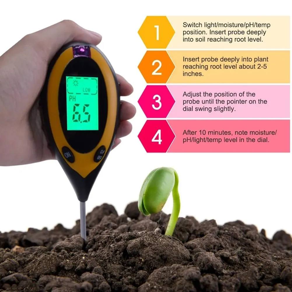 

Soil pH Tester, 3/4 in 1 PH Light Moisture Acidity Tester Soil Tester Moisture Meter Plant Soil Tester Kit for Flowers