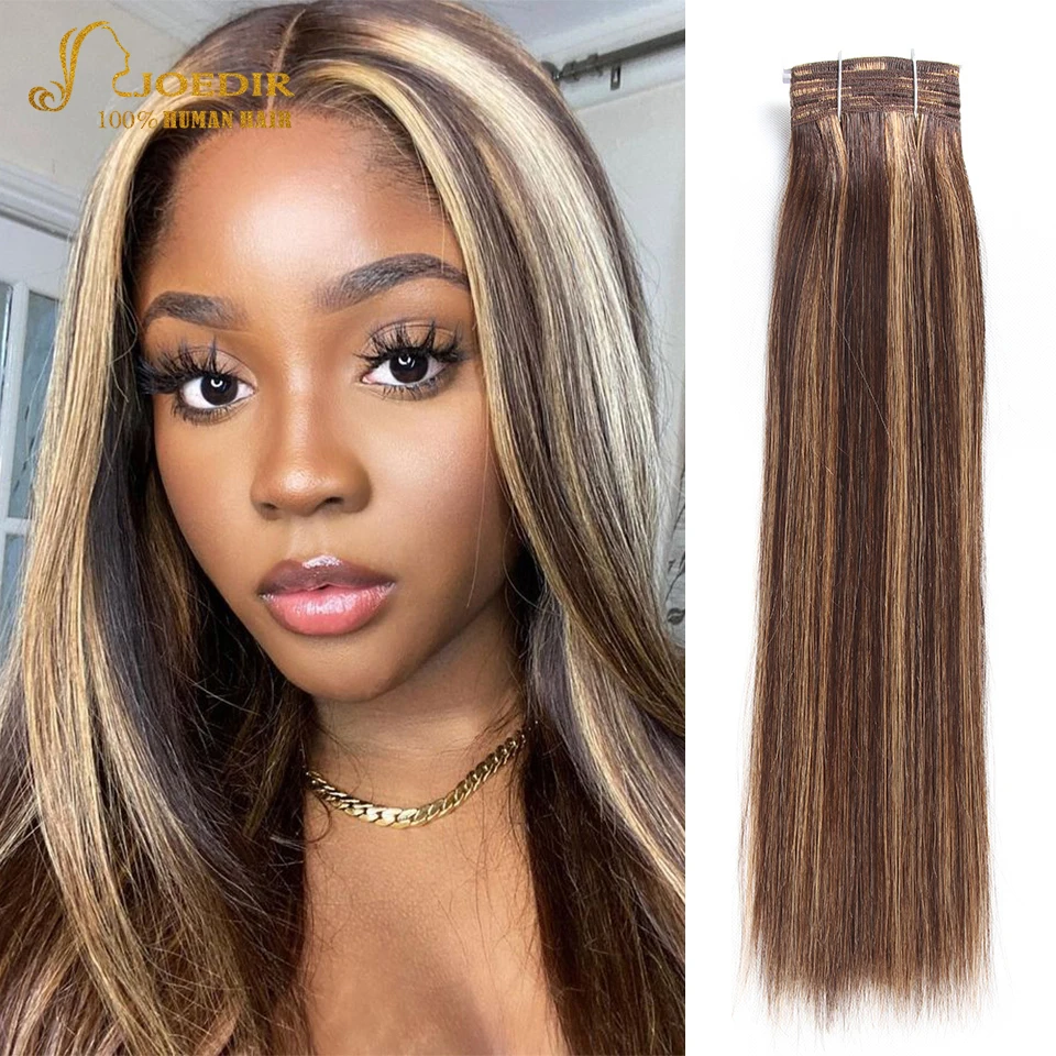 

Joedir Hair Double Drawn Brazilian Remy Human Hair Bundles Yaki Straight Hair Weave Color #P6/613 Piano Colors Blonde Bundles