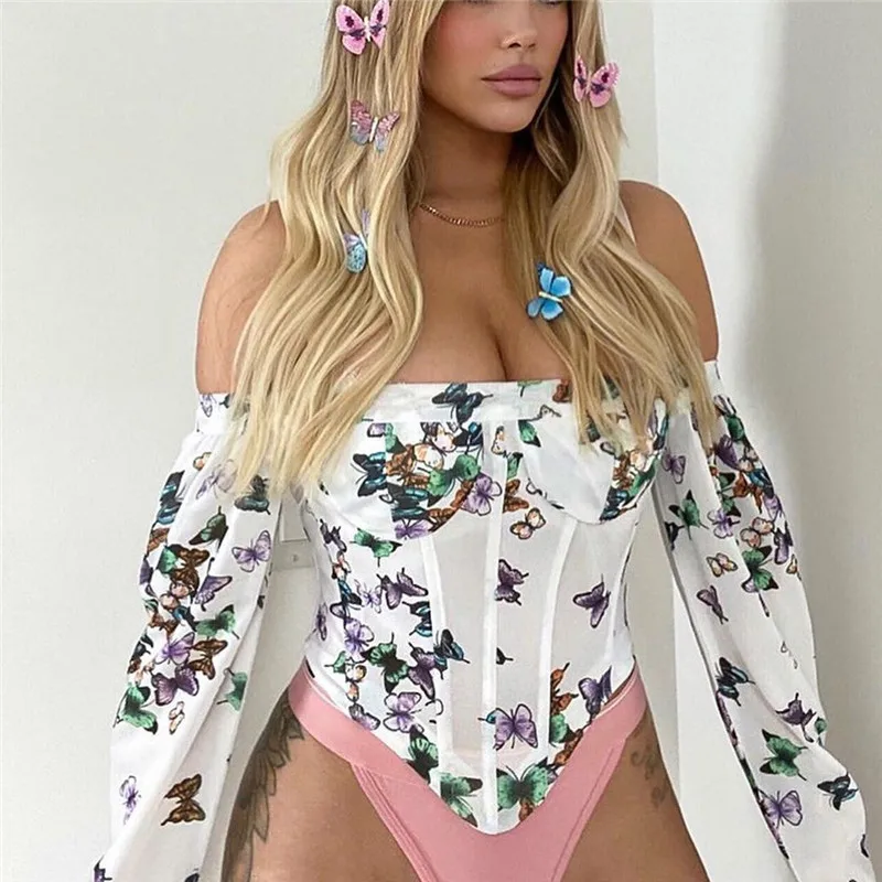 

Женский топ без бретелек, белый сексуальный облегающий топ с вырезом лодочкой и бабочкой из сетчатой пряжи, лето 2021