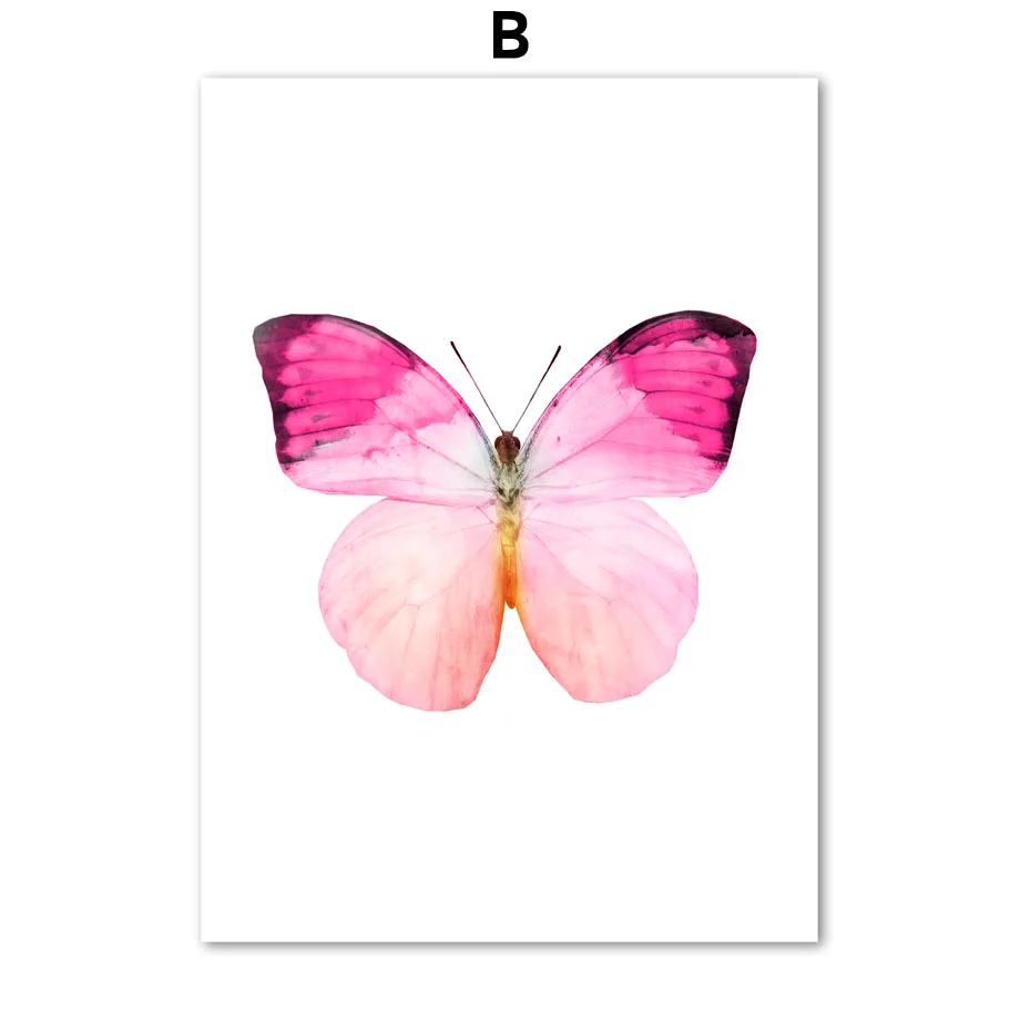 B Красочные бабочки наклейки для детской с животными холст живопись плакаты на скандинавскую тему и печать акварельные настенные картины для гостиной домашний декор - Цвет: B