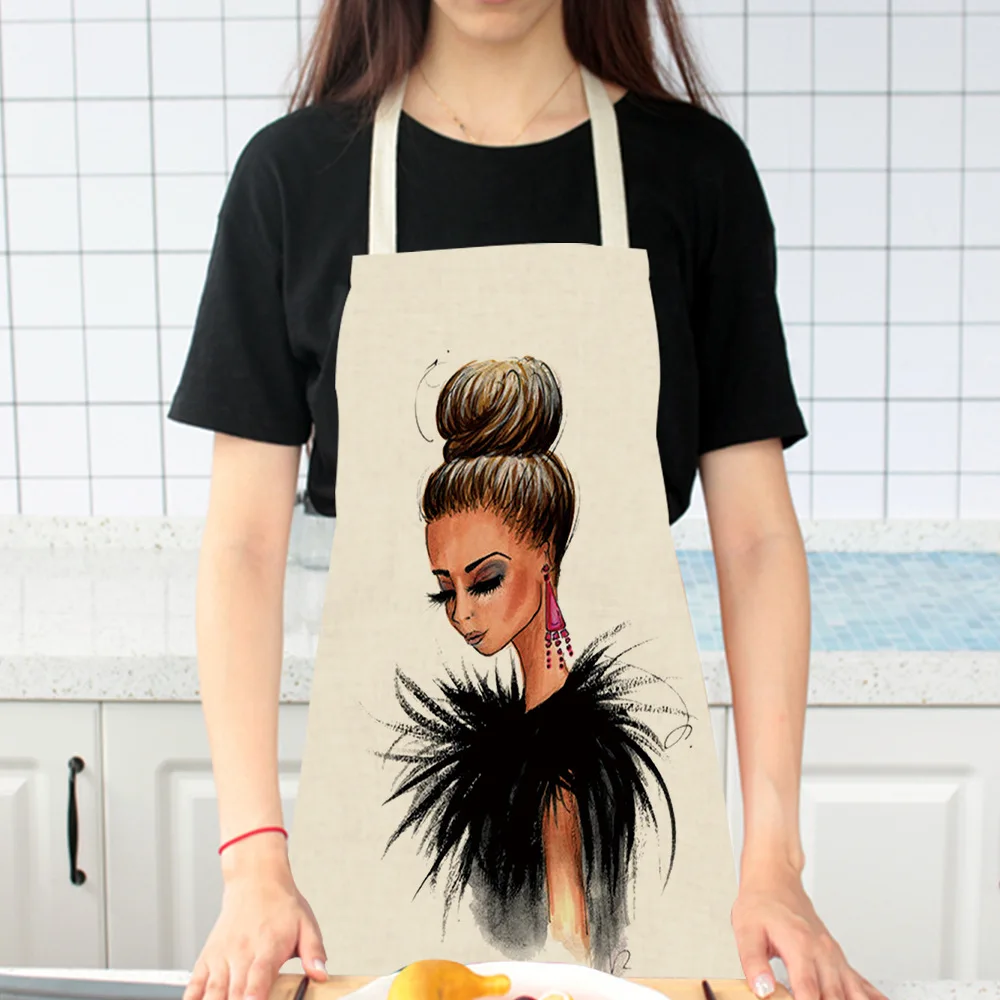 

Girl Printed Kitchen Apron Women Cotton Linen Sleeveless man women Chef Cooking Aprons Kitchen accessories 68*55 0033