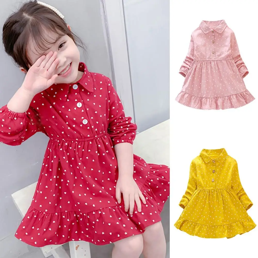 

Polka Dot Dress for Children Kids Girls Cotton Dresses Long Sleeve Button Shirt Dress Casual