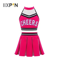 kids girls cheerleader costume sleeveless crop tops with shorts pleated skirt set school musical team suit cheerleading uniform