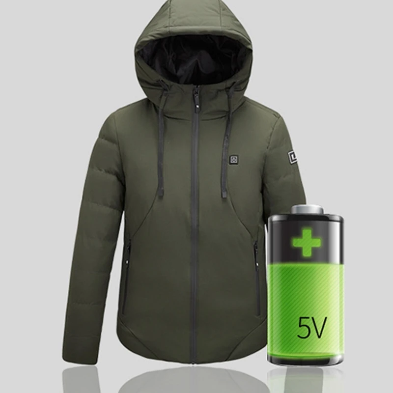 

Mens Plus Size Winter Heated Thick Coat USB Charging Electric Heating Drawstring Hoodie Jacket Windproof Thermal Warm