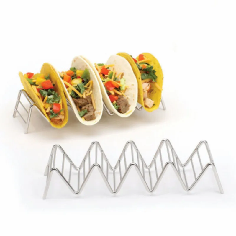 

1pc Stainless Steel Taco Holder Mexican Food Rack Stand Holds Hard Soft Shells Wave Kitchen Tool Restaurant 1-4 Hard Shells