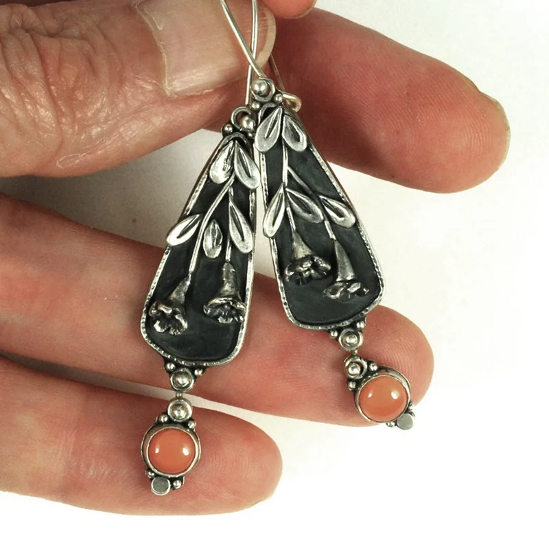 Изысканные ручной работы резные виноградные листья цветок висячие серьги Винтаж