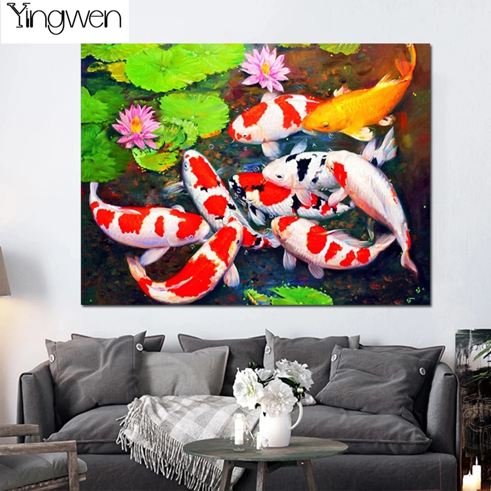 

DIY 5D Diamond Painting Lotus Carp Cross Stitch Kit Full Diamond Embroidery Animal Mosaic Art Picture of Rhinestones Home Decor